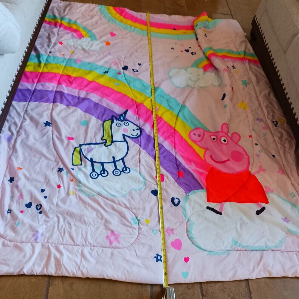 2003 PEPPA PIG & UNICORN Twin Comforter Pink & Rainbow Reversible 71x 81.5 Vntg - Picture 2 of 16